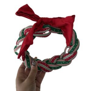Vintage 80s Handcrafted Mini Christmas Holiday Braided Woven Fabric Wreath